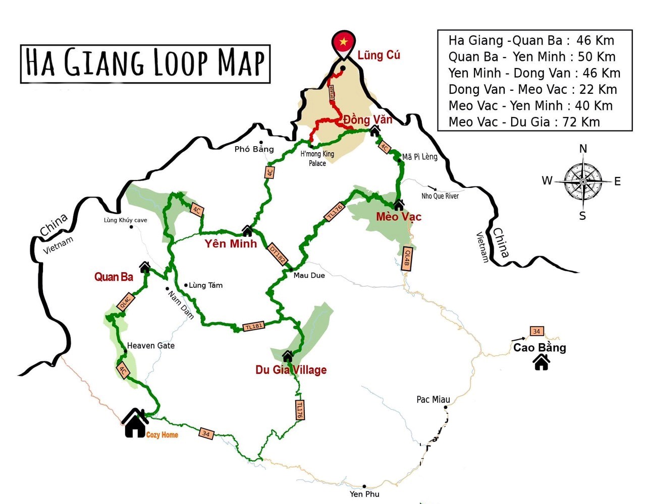 Carte de la boucle de Ha Giang en 4 jours