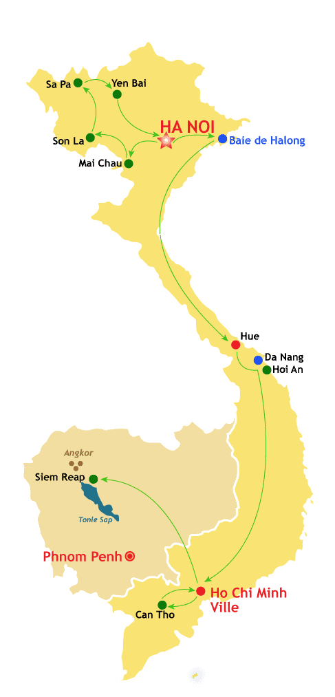Carte-du-circuit-Vietnam-Cambodge-20-jours