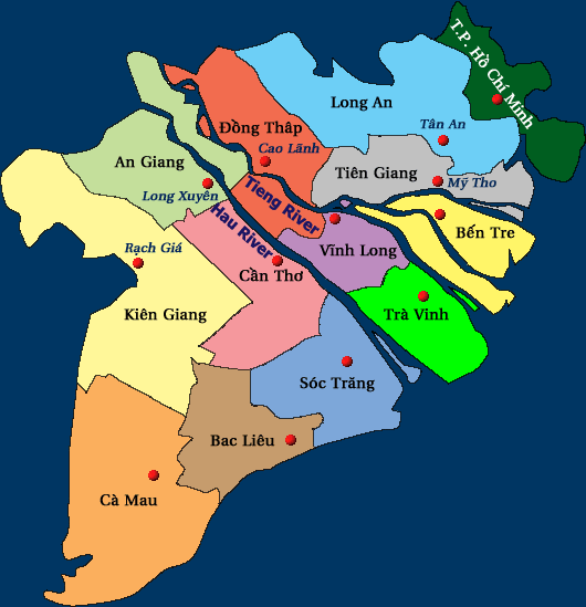 carte voyage du Delta Mekong
